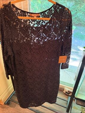 Ellen Tracy XL Black Floral Lace Long Sleeve Dress. NWT